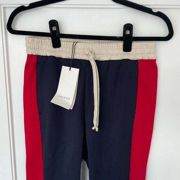 Gucci Navy Pull-on Track Pants Small Elastic Waist Drawstring Striped Joggers - Picture 6 of 13